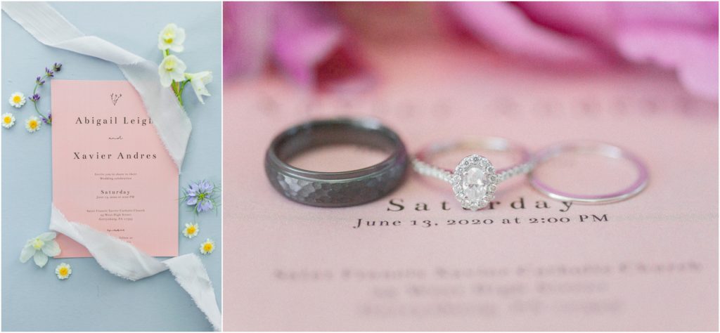 invitation and rings, lancaster wedding photographer
