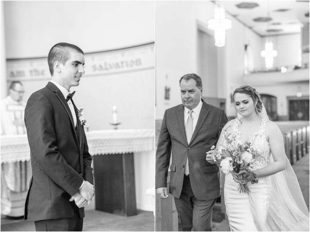 weddings at st. francis xavier catholic church in gettysburg, pa, gettysburg wedding photographer, groom sees bride for the first time