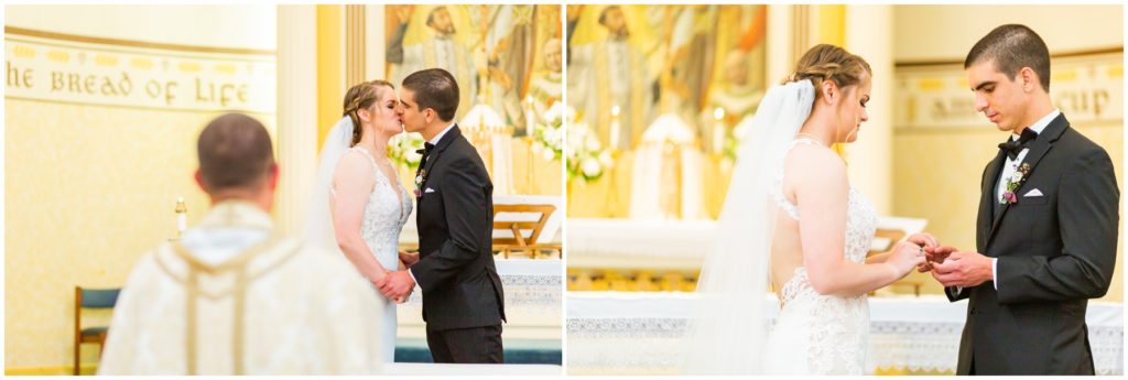 exchange of rings and kiss at st. francis xavier catholic church