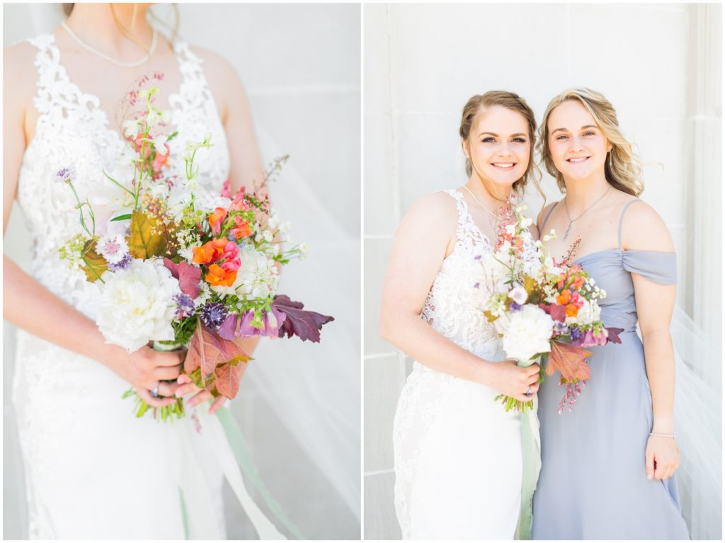 blue bridesmaids dress, bride and bridesmaid portrait, loca flora design, gettysburg florist