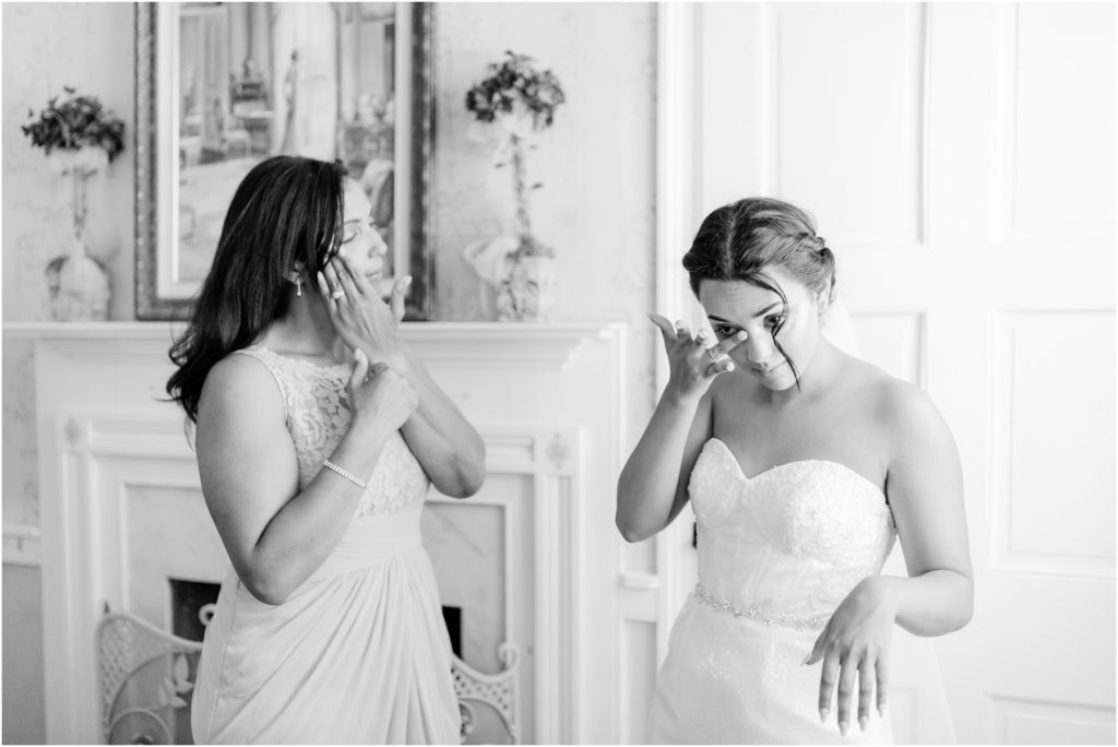 tearful mother and daughter wedding first look