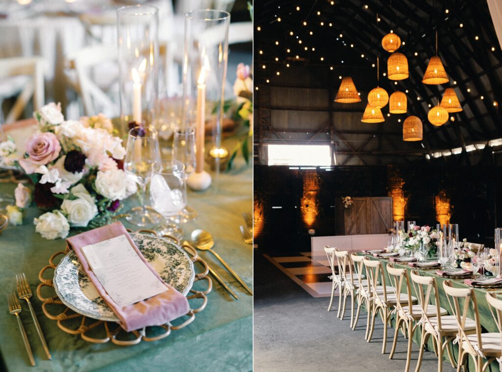 luxury wedding details, sage green and pinks