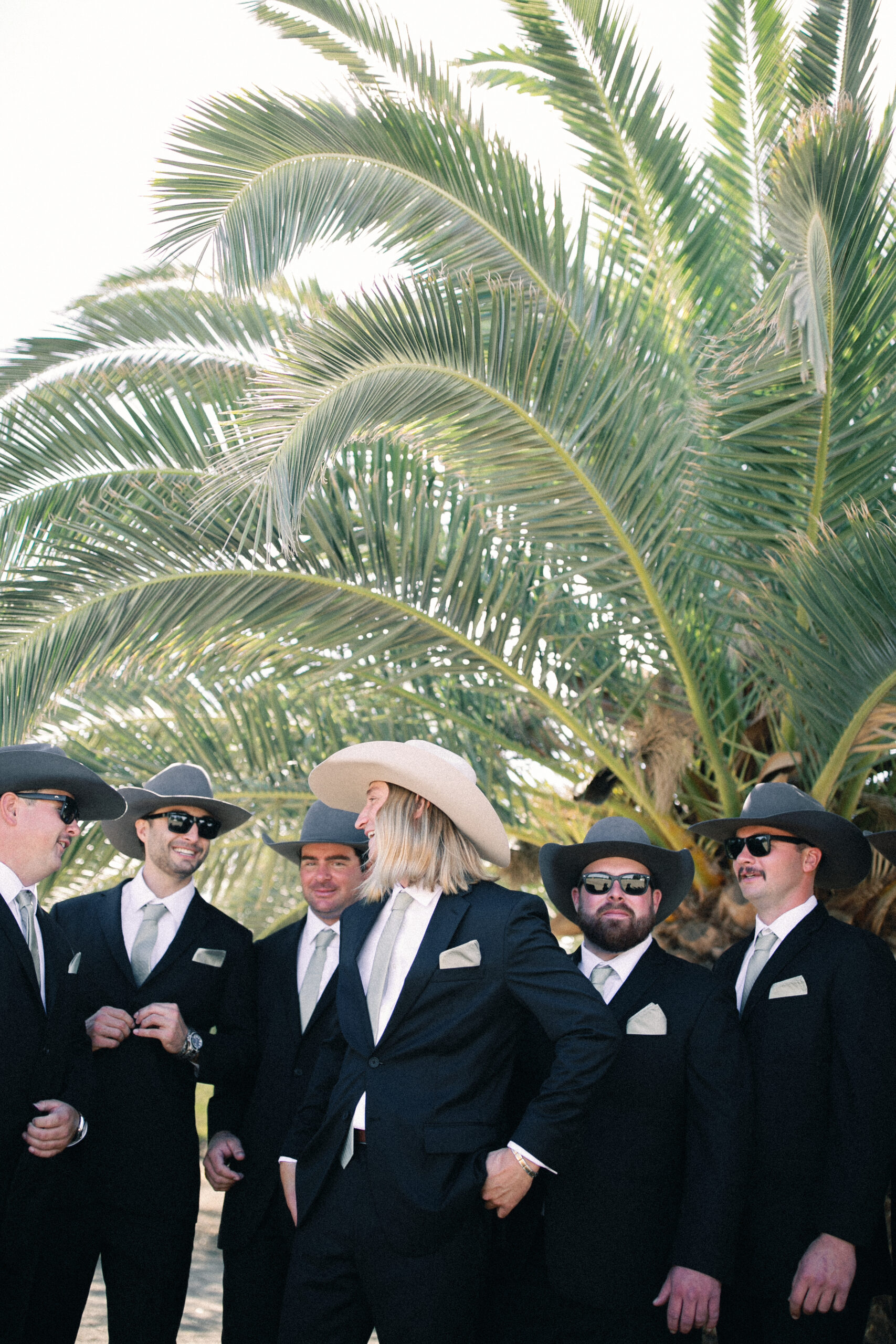 groomsmen palm tree portraits